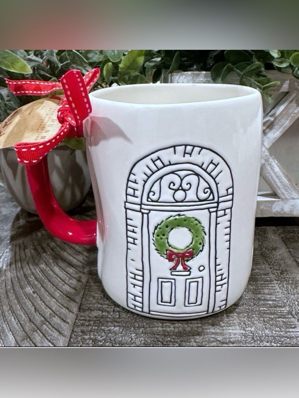 Rae Dunn A Merry Little Christmas Door Wreath Holiday Double Sided Mug -
